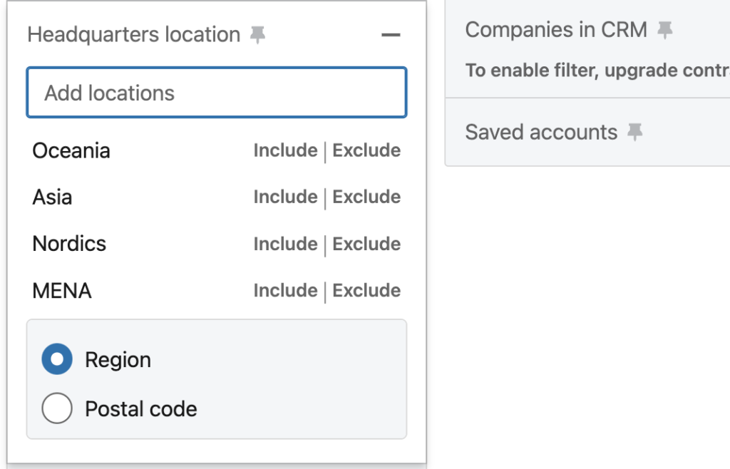 headquarter location search filter