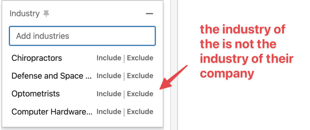 industry sales navigator filter