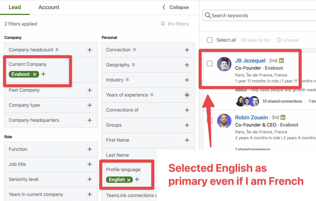 language profile filter