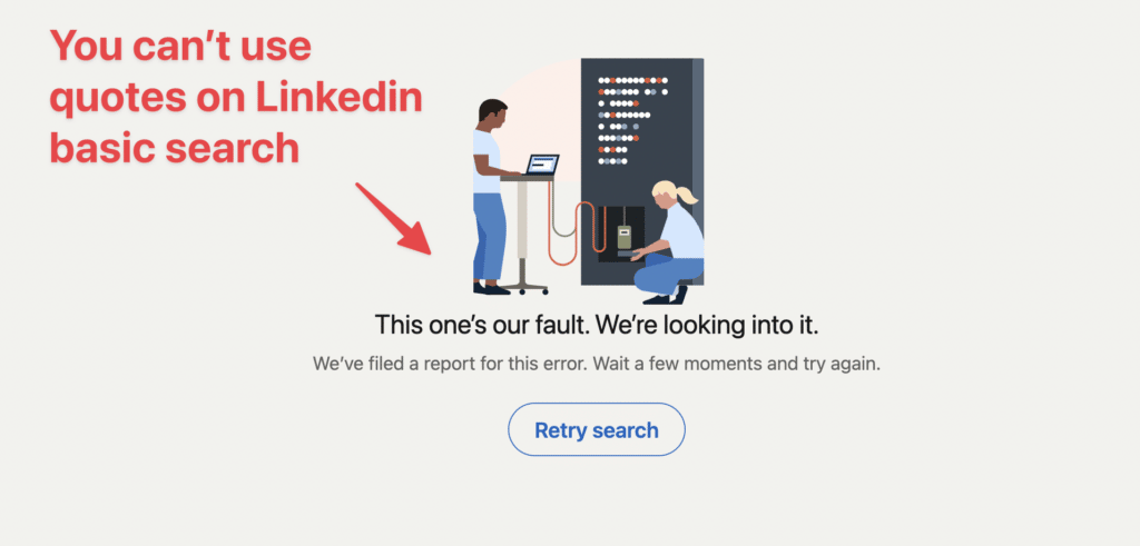 linkedin basic search not handle quotes