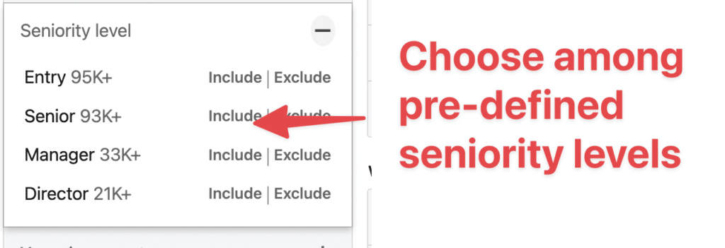 seniority level filter