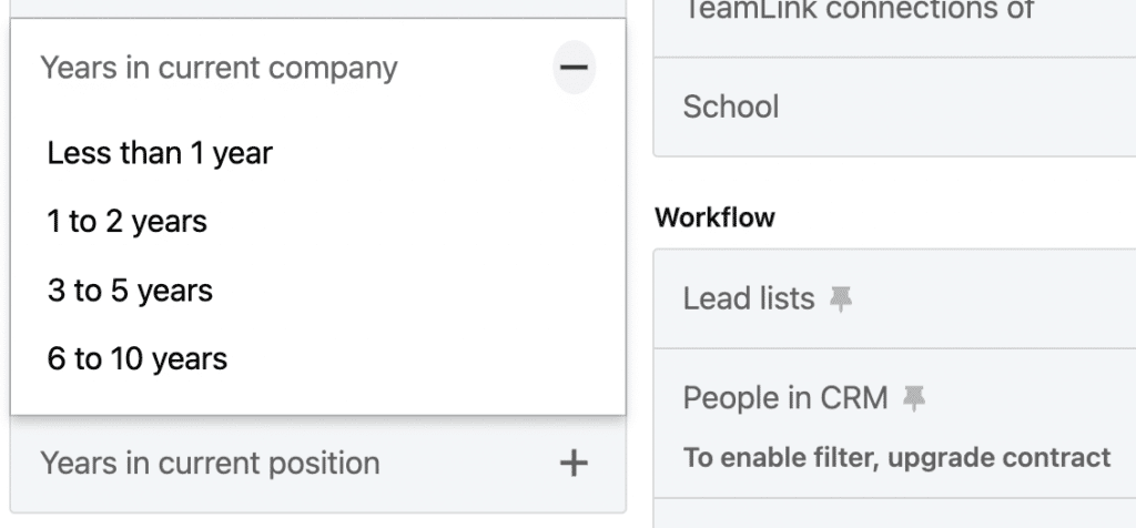 year in current company search filter