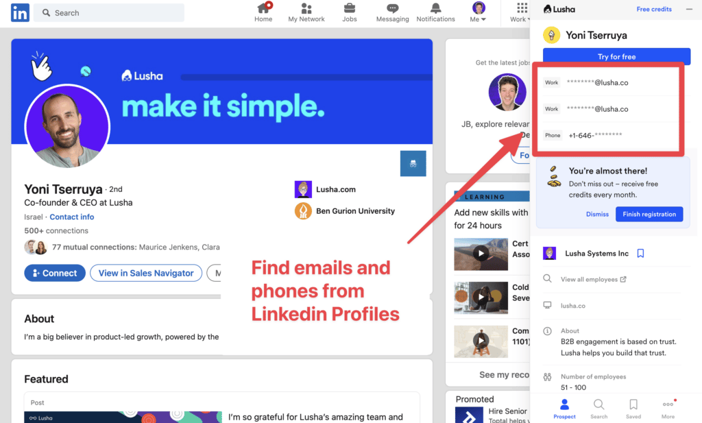 lusha linkedin prospecting tool