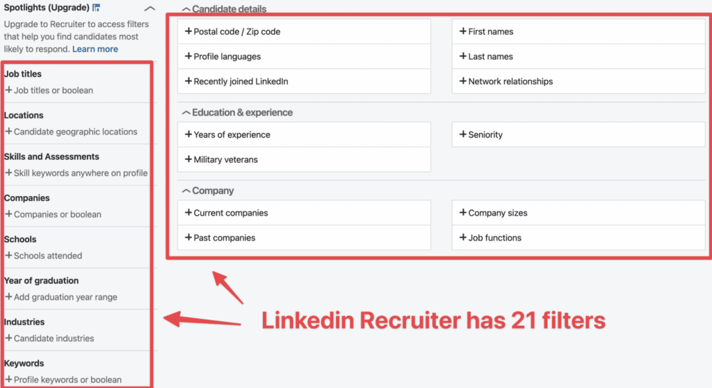 filtres de recruteur linkedin contre sales navigator