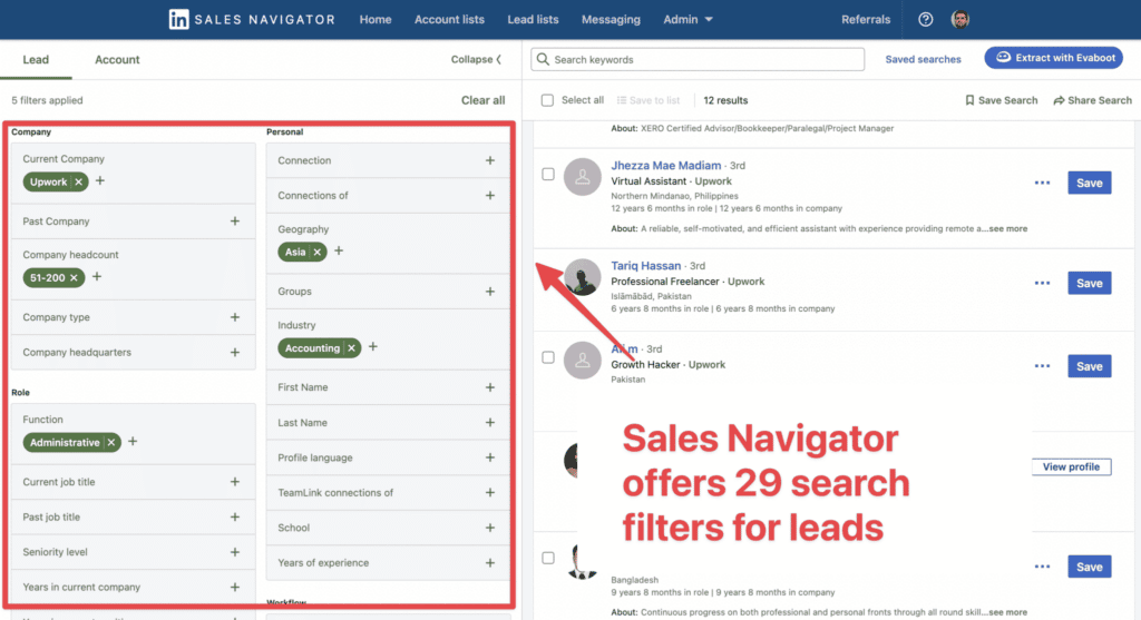 linkedin sales navigator filtres de recherche vs recruteur