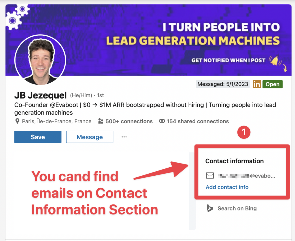 get emails from sales navigator on contact information setion