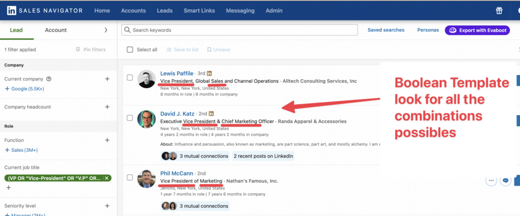 linkedin sales navigator boolean search