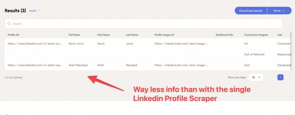 linkedin search export csv