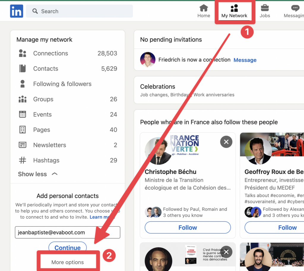 send linkedin connection request with google contacts