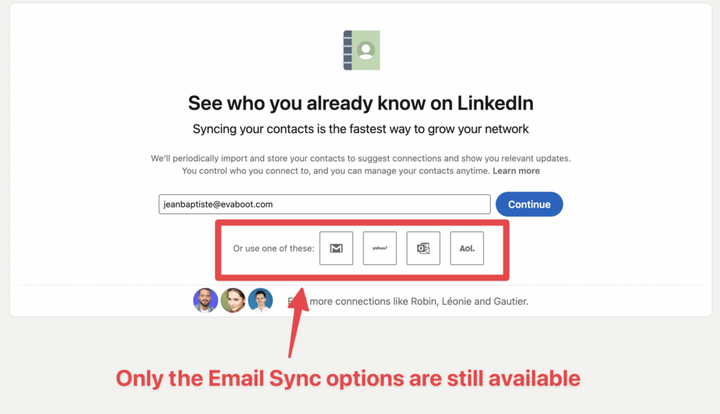 e-mail-kontakt synchronisieren, um linkedin-verbindungsanfrage zu senden