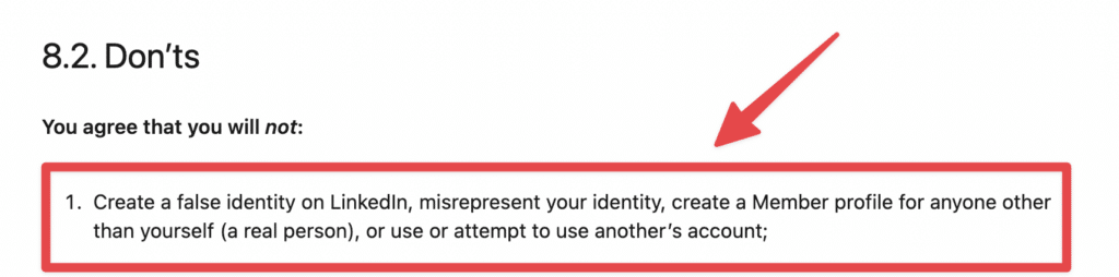 linkedin donts user aggreement