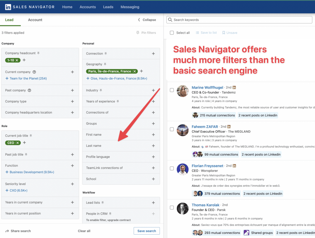 linkedin sales navigator advanced search filters