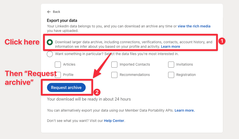 export linkedin data