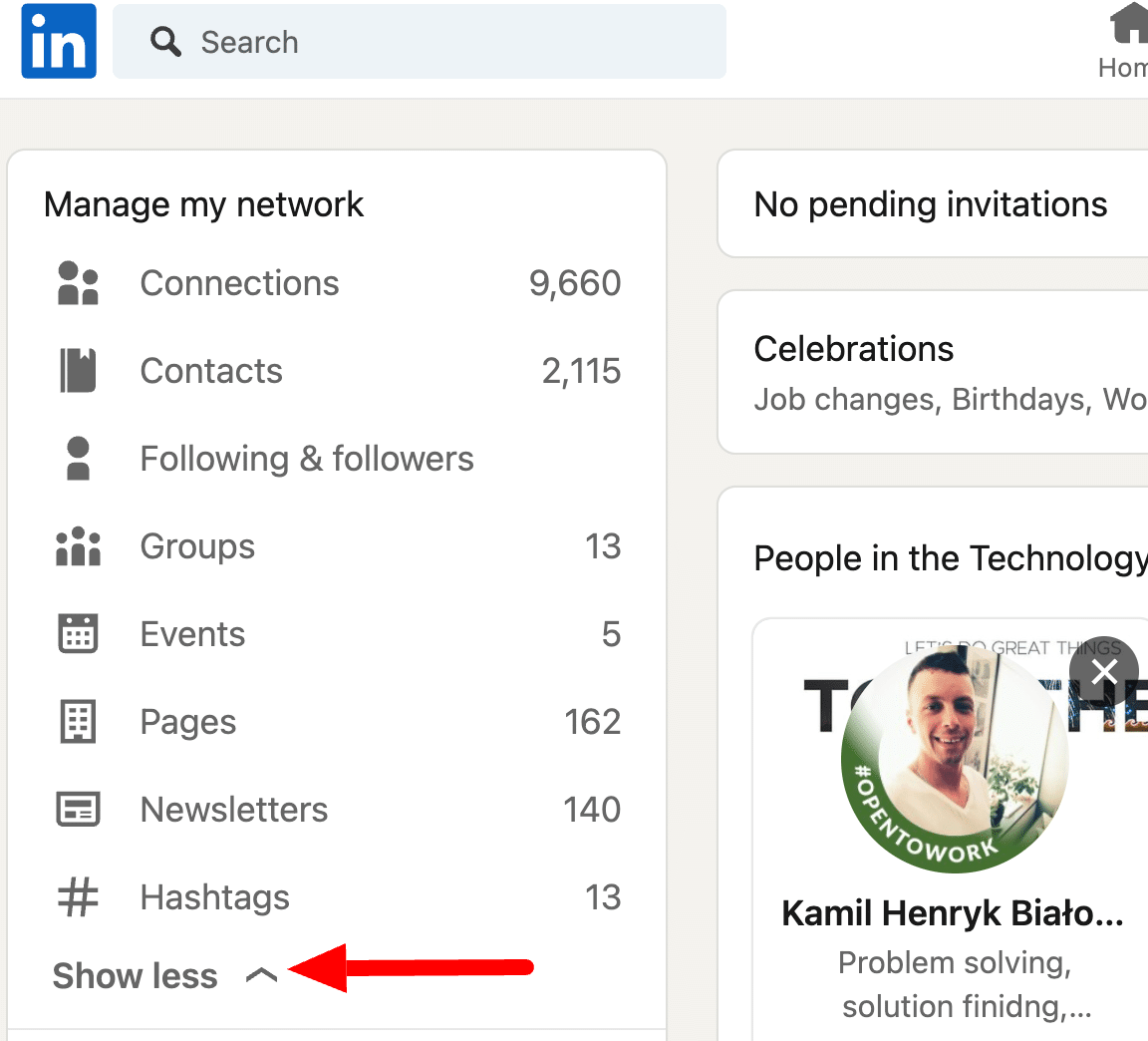 accès invitation email linkedin