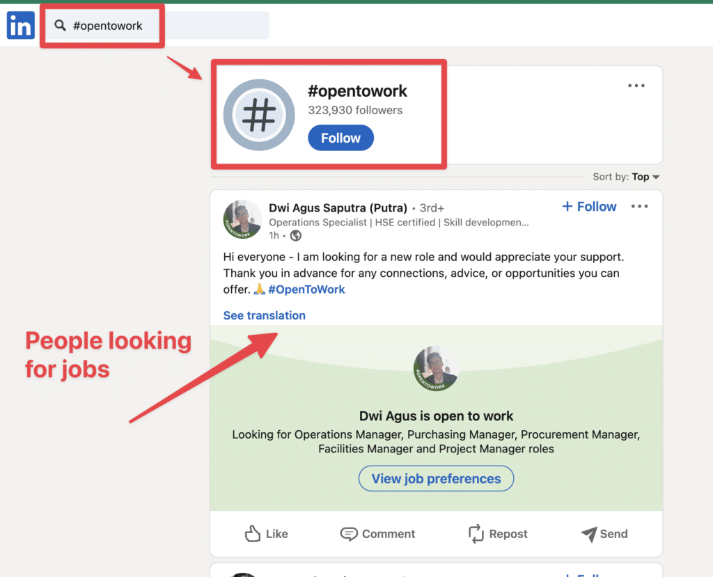 open to work hashtag linkedin