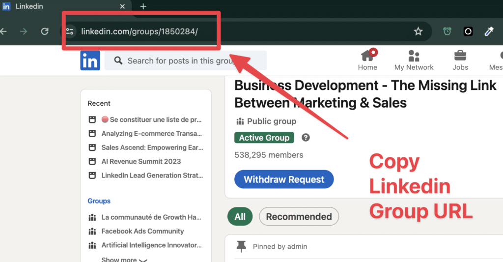 copy linkedin group url
