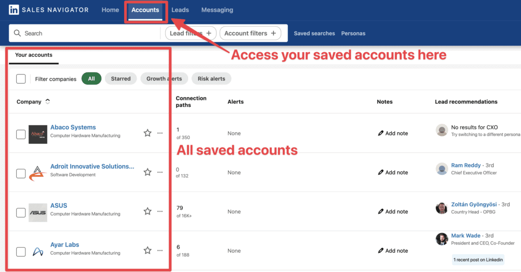 saved accounts sales navigator