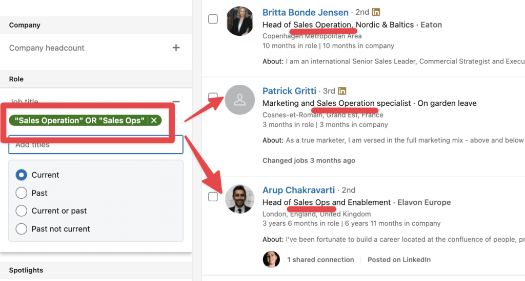 or boolean operation linkedin sales navigator