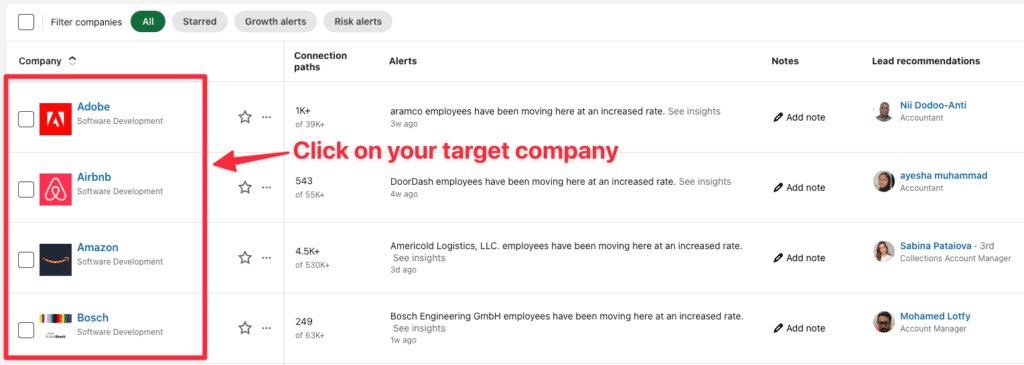 sales navigator account list