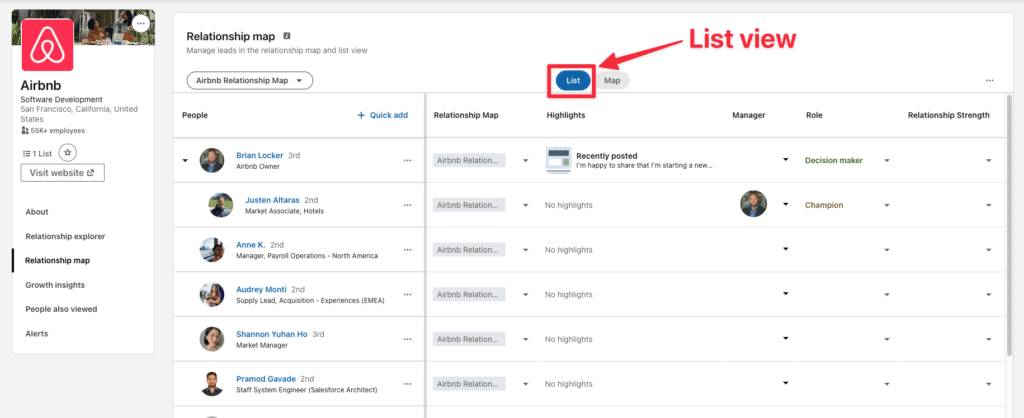 list view sales navigator
