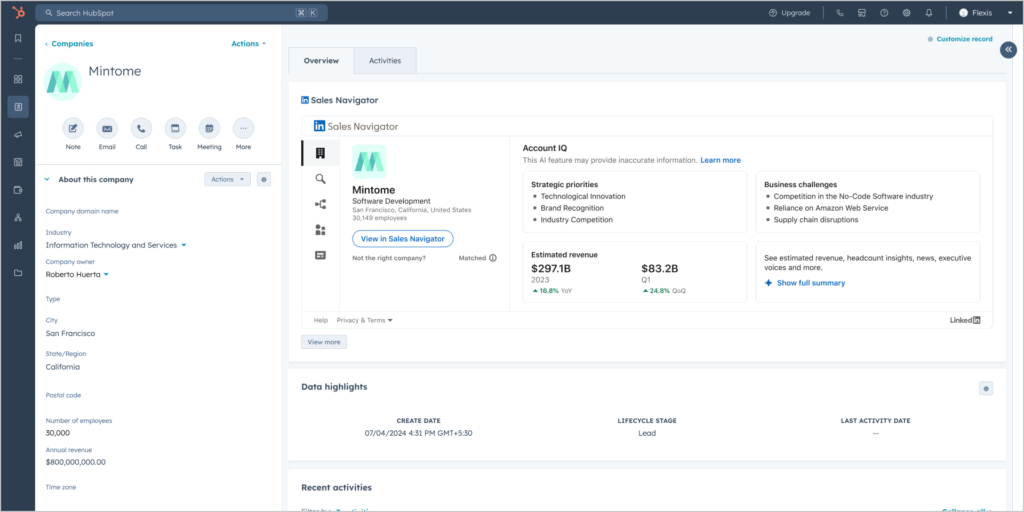 linkedin account iq crm integration