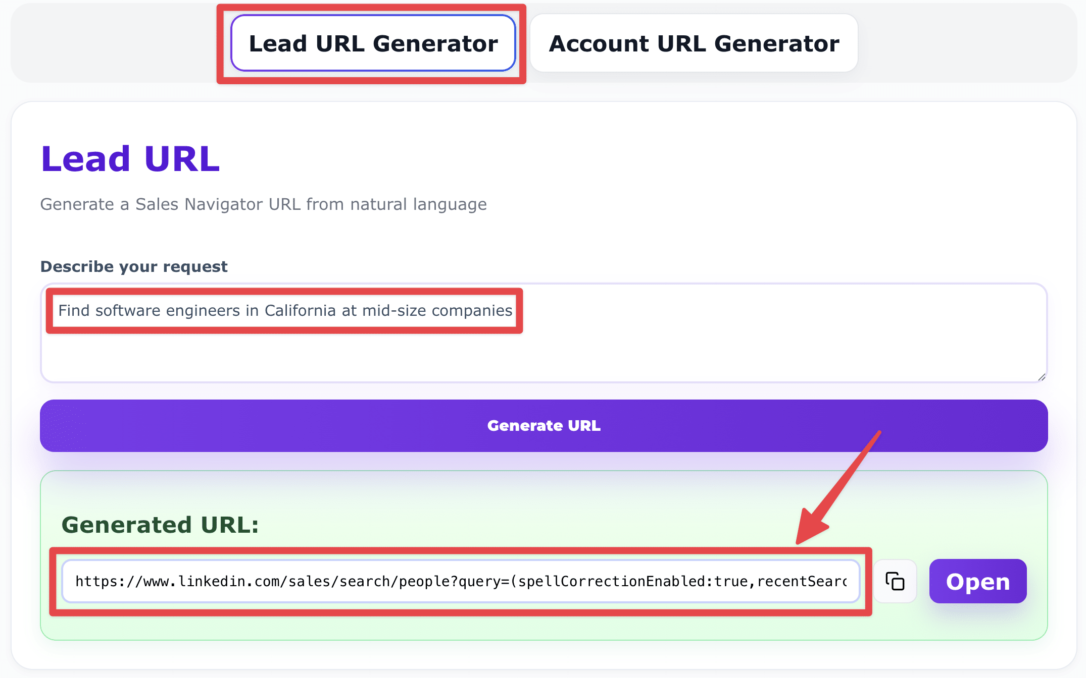 sales navigator lead url generator
