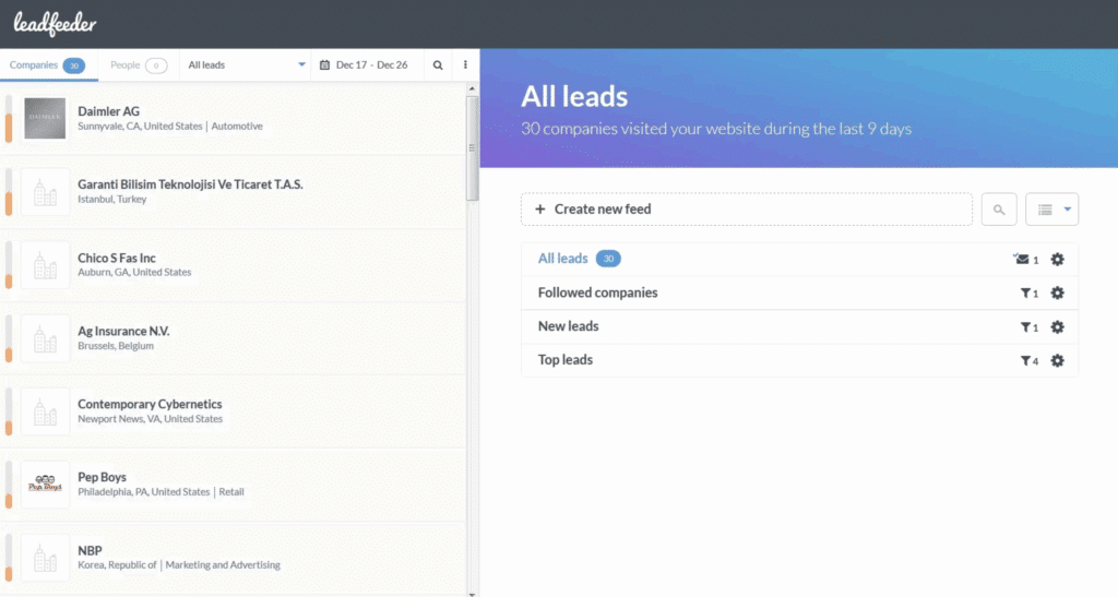 25 Best B2B Lead Generation Companies in 2026 3 leadfeeder lead generation